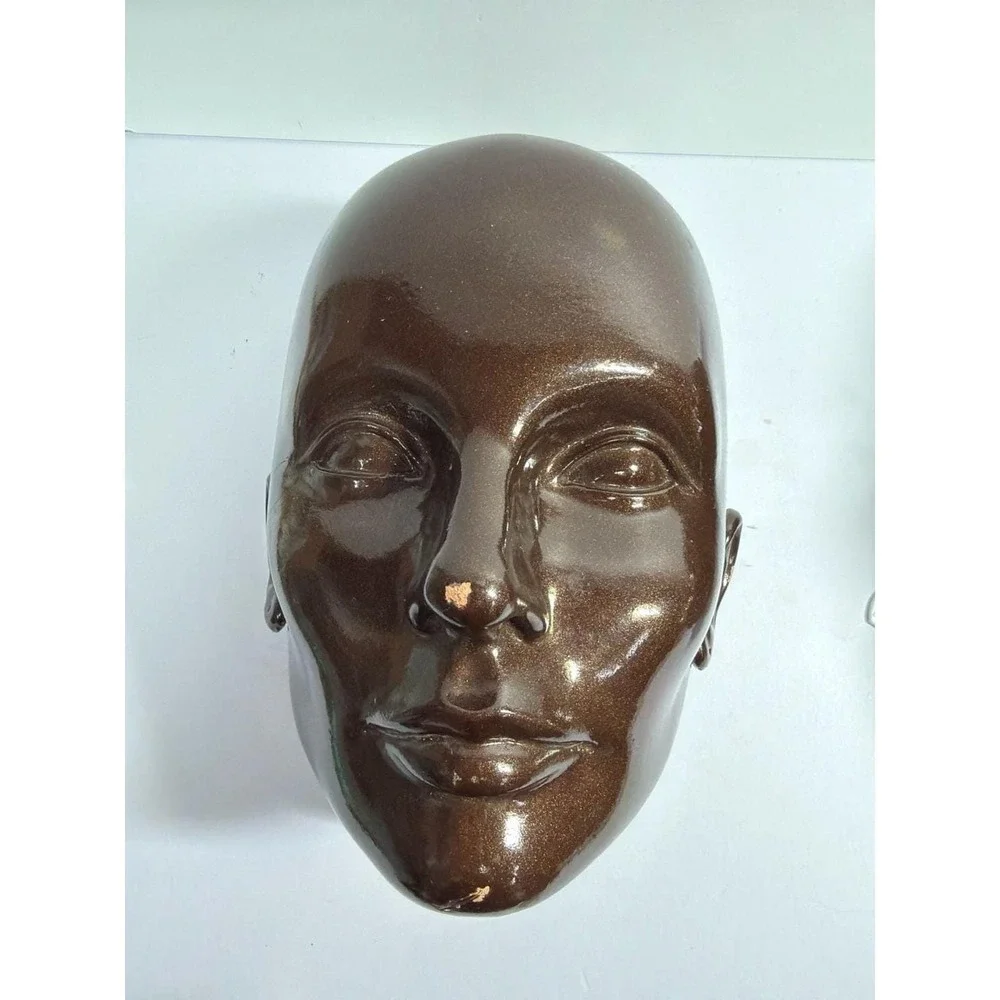 Vintage Female Face Wall Hanging Mask Decor Brown Glaze set‎ of 2
